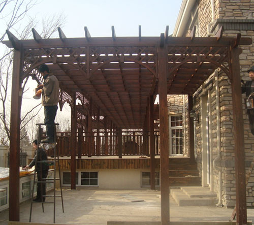 庭院中式防腐木花架葡萄架 构架精致 足尺足寸
