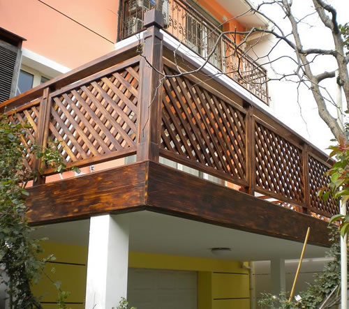 阳台碳化木网格栅栏 花旗松碳化木